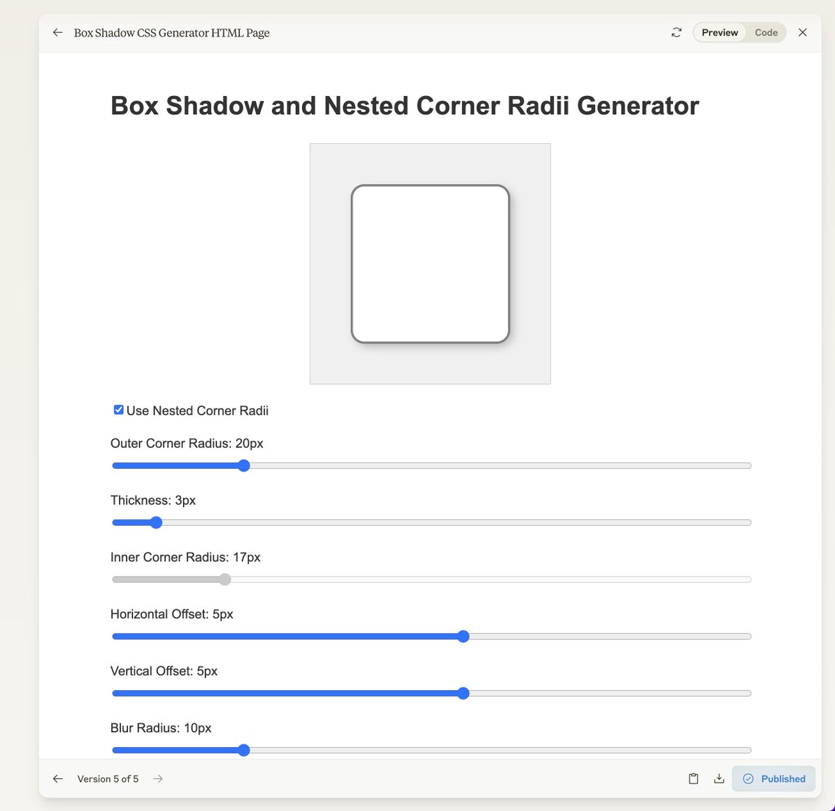 Box Shadow and Nested Corner Radii Generator